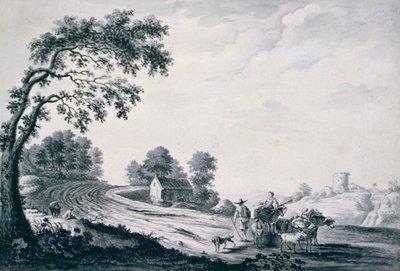 Italienische Landschaft mit Bauern und Tieren auf einer Straße von William Beilby